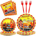 100 Pcs Firetruck Birthday Party Decorations Fireman Plates and Napkins for Firefighter Party Supplies Fire Truck Birthday Theme Disposable Dinnerware Set for Kids Fireman Party Favors Serve 25 by Qyeahkj