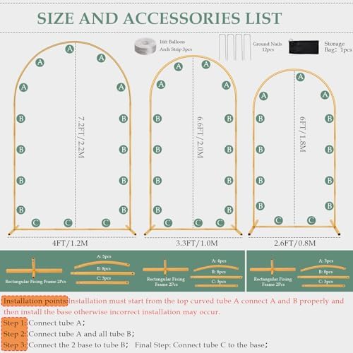 WellSign 7.2FT, 6.6FT, 6FT Wedding Balloon Arch Stand Kit Set of 3 - Image 5
