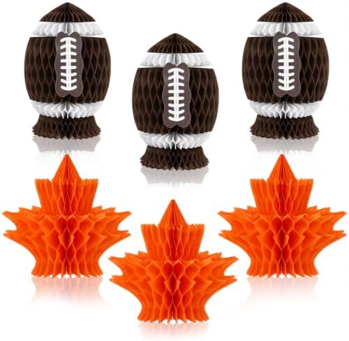 Fourluoo 6 Pcs Fall Football Table Decor, Maple Leaf Honeycomb Centerpieces by Fourluoo