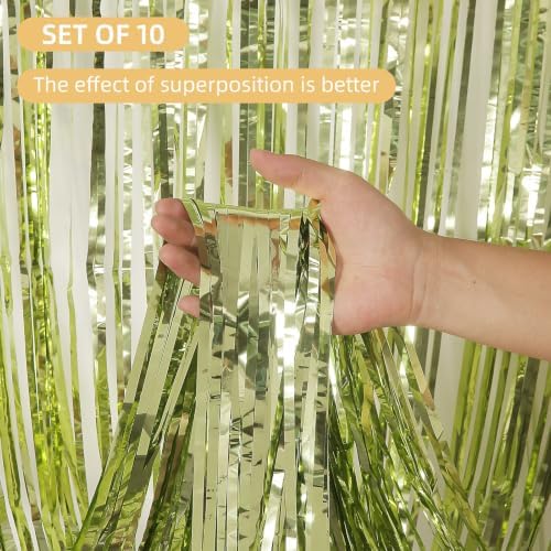 10 Pack Light Green Backdrop Curtain 3.2ft x 8.2ft Metallic Tinsel Foil Fringe Curtains Photo Booth Background for Birthday Party Decoration Baby Shower Engagement Wedding Christmas Decoration - Image 2