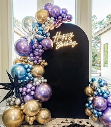 MEBAY Grey Violet Maca Purple Gold Balloons Garland Arch Kit, 146Pcs Latex Balloons Different Sizes 18 12 10 5 Inch for Party Decoration Birthday Wedding Engagements Anniversary Baby Shower - Image 4
