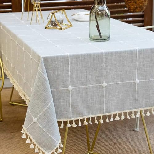 Deep Dream Tablecloths, Embroidered Waterproof Table Cloth Cotton Linen Wrinkle Free Anti-Fading Table Cover Decoration for Kitchen Dinning Party Christmas, 55 x 70 Inch - Gray by DeepDream