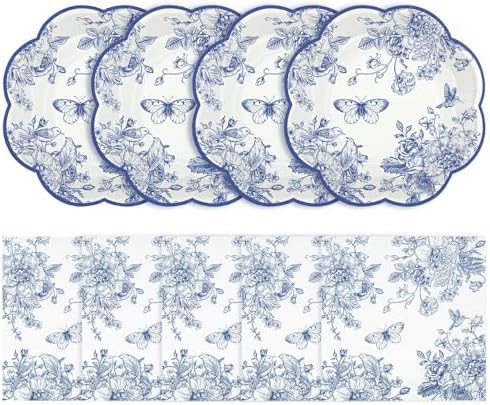 NatNarr 50 Pcs Blue Floral Plates and Napkins, Blue Floral Party Supplies by NatNarr