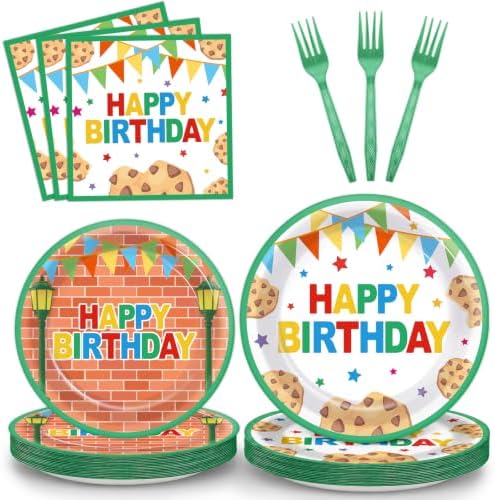 96Pcs Red Brick Wall Street Paper Plates and Napkins Street Theme Birthday Party Supplies Cookie Cartoon Friends Disposable Dinnerware Tableware Set for Kid Baby Shower Table Party Decoration Serve 24 by partygreeting