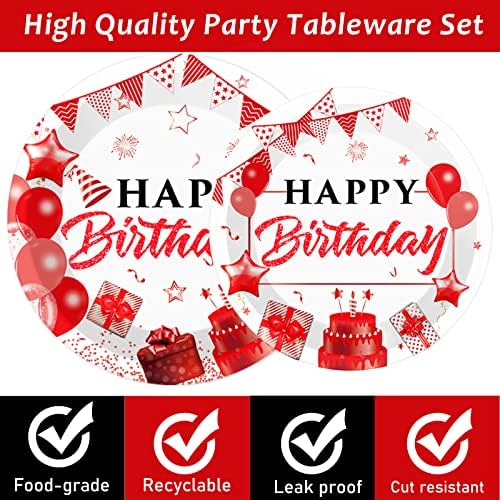 96pcs Red White and Gold Birthday Plates Napkins Forks Party Tableware Set Confetti Sprinkles Happy Birthday Party Decorations Red Table Decors for Men Women for 24 Guests - Image 3