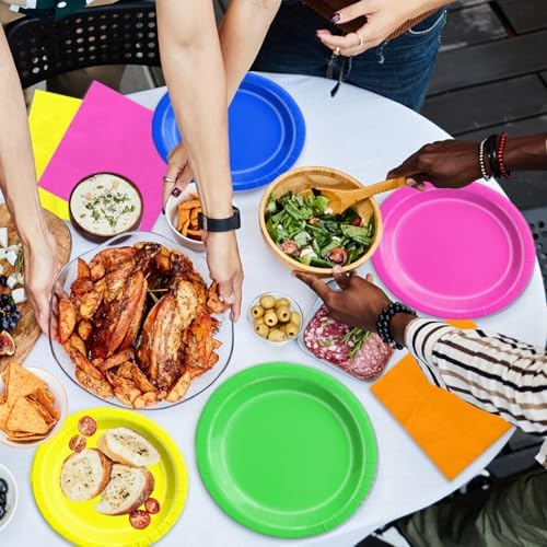 CMUSKO Glow in the Dark Party Supplies - 60Pcs Neon Party Plates & Napkins Set 80s Neon Let's Glow Themed Tableware for Birthday - Image 6