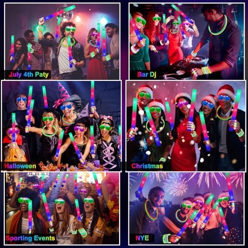 OLUPP 150 PCS Glow in the Dark Party Supplies, 16 Foam Sticks, 16 LED Glasses, 100 Glow Sticks and 18 Finger Lights for Halloween Party Favors, Wedding, Birthday, Concert, New Year, Carnivals, Raves - Image 4