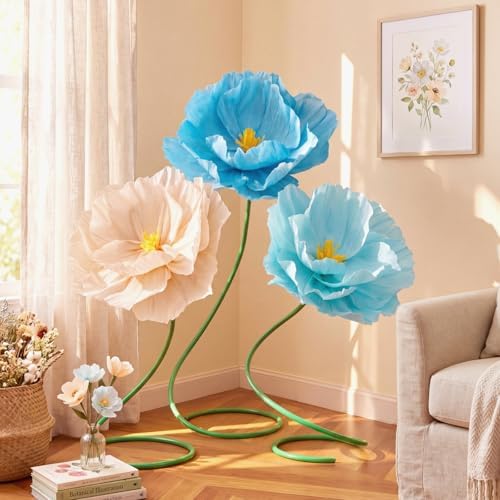 3 Pcs 5ft Large Paper Mix Color Poppy Flower Giant Artificial Poppy - Image 7