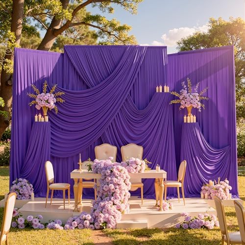 8 Panels Purple Backdrop Curtains for Parties, Wrinkle Free Purple Photo Backdrop Drapes Silky Polyester Back Drop Cloth for Wedding Birthday Photography Background Decor, 40ftx10ft - Image 3