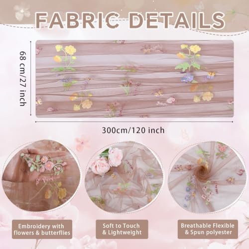 Floral Gauze Table Runner 10ft Embroidery Tulle Spring Wildflower Table - Image 5