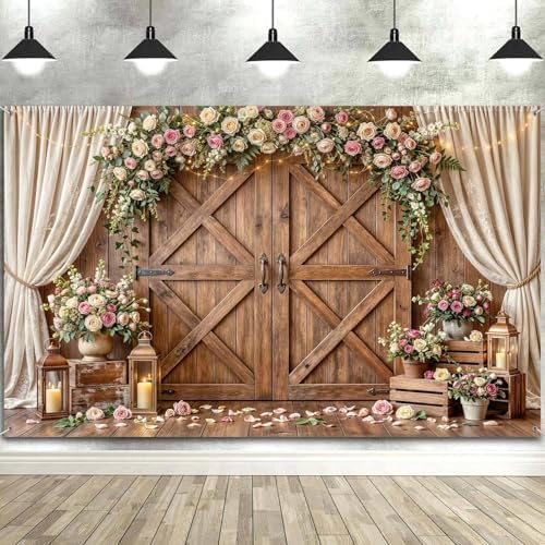 20x10ft Wedding Backdrop Rustic Floral Flower Wooden Wall Backdrop Bridal Baby Shower Ceremony Photography Background Shabby Chic Countryside Western Anniversary Wedding Party Birthday Photo Prop - Image 6