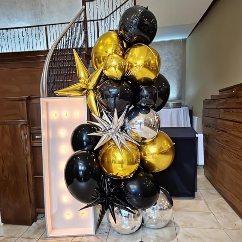Black Silver Round Foil Balloons Birthday Prom Decor 22 Inch 6 Pcs - Image 5