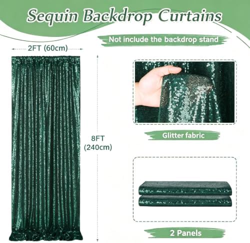 Green Sequin Backdrop Curtains,2 Panels 2FTx8FT Curtain Backdrop for Party - Image 2