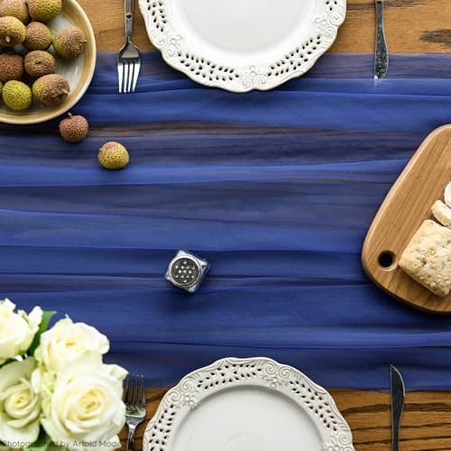 Artoid Mode 3PCS Navy Blue Gauze Table Runner 120 Inch 10FT, Seasonal Sheer Kitchen Dining Holiday Wedding Birthday Baby Shower Table Decor for Home Party - Image 2