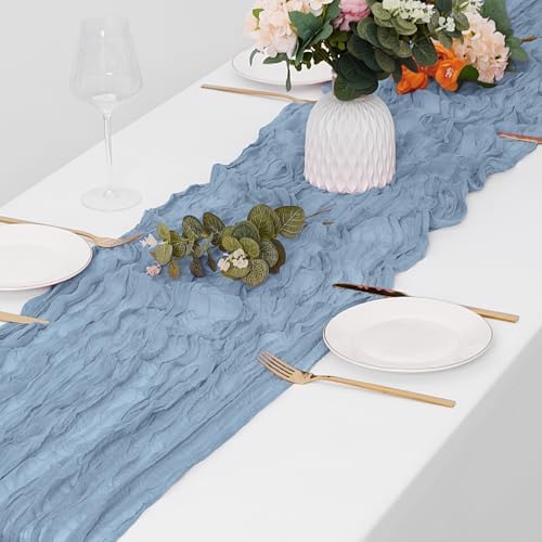 15 Pack Dusty Blue Cheesecloth Table Runner 17 x 108 inch Cheese Cloth Table Runners 9ft Blue Table Runner Rustic Romantic Sheer Gauze Runner for Wedding Party Baby Shower Table Decoration - Image 4