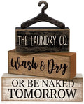 Moucuny 4 Pcs Farmhouse Laundry Room Decor Stacked Blocks Rustic Home Decor by Moucuny