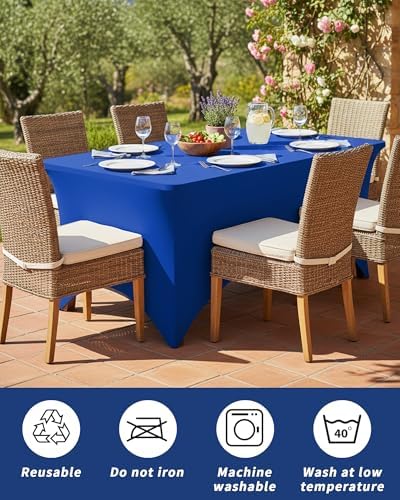Fixwal 3 Pack 8FT Royal Blue Tablecloth Rectangle Spandex Table Cover - Image 6