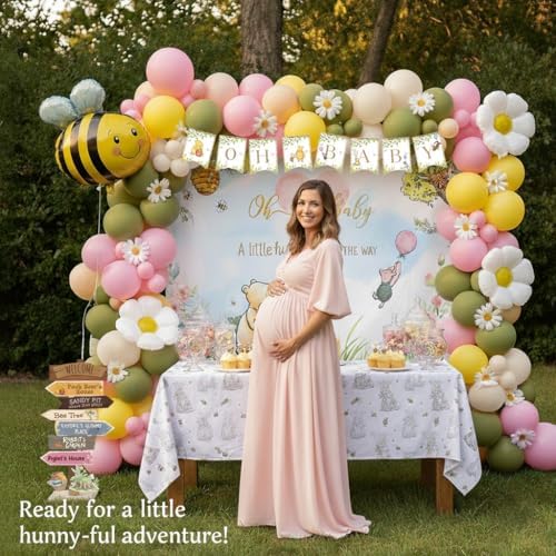 Winnie Balloon Arch Kit with Arrow Signs Banner backdrop Bee daisy Balloon for Classic Bear theme Decorations pink and Yellow Balloons for Honeycomb Bear Birthday Decorations girl Baby Shower supplies - Image 6