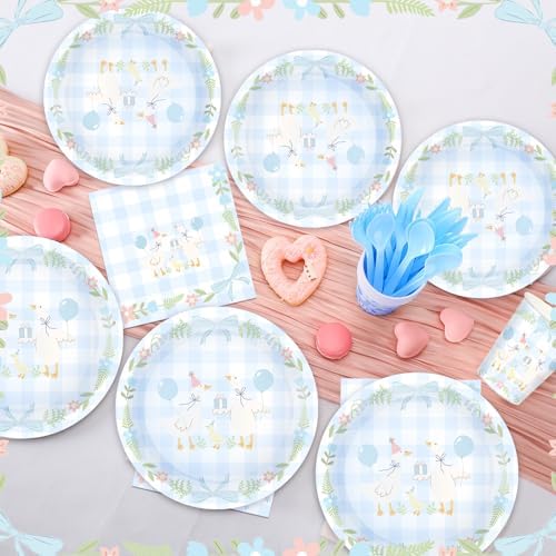 Havawish 175 Pcs One Silly Goose Birthday Decoration Party Tableware, Blue - Image 4