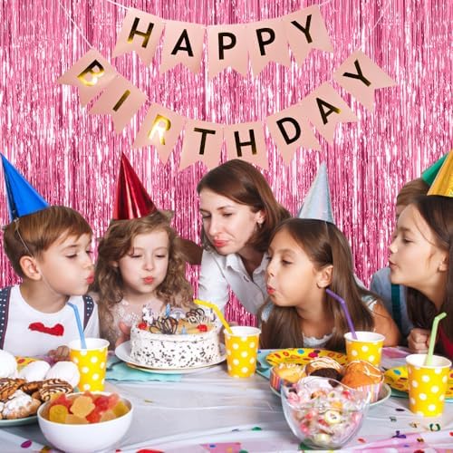 5 Pack Foil Curtain Backdrop Pink Metallic Tinsel Foil Fringe Curtains Photo Booth Props for Birthday Wedding Engagement Baby Shower Bachelorette Christmas Holiday Celebration Party Decorations - Image 3