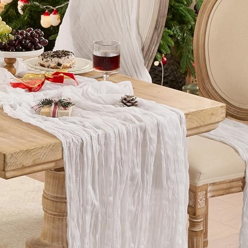 White Cheesecloth Table Runner 35x120in Boho Gauze Wedding Decor by Playieer
