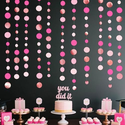 Hot Pink Rose Gold Party Decorations Circle Dots Garland Hanging Polka Dot Streamer for Girls Birthday Bachelorette Wedding Bridal Shower Anniversary Hen Party Supplies - Image 4