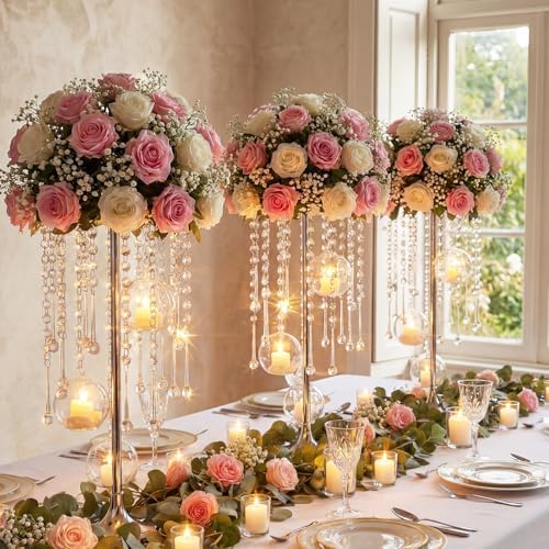 Novabright 2 Pack Tall Crystal Wedding Centerpieces with Globes, Silver by Unknown
