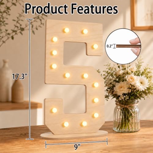 Pooqla 5th Birthday Decorations, 17.3 in Tall Wooden Light Up Numbers 5 - Image 4
