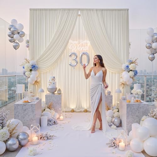 30ftx12ft Wrinkle Free Ivory Backdrop Curtains for Parties, 6 Panels 5x12FT Long Silky Polyester Ivory Photo Backdrop Drapes Back Drop Cloth for Wedding Birthday Photography Background Decor - Image 5