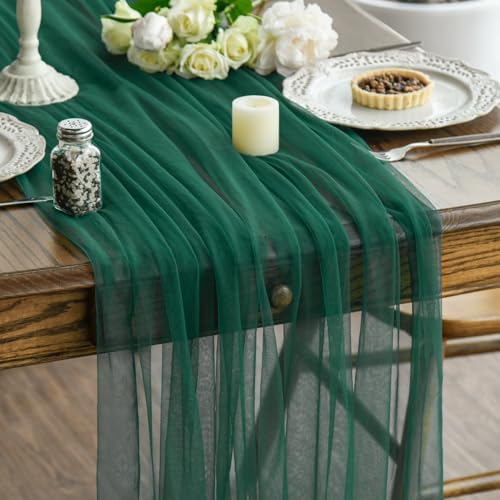 Artoid Mode Dark Green Gauze Table Runner 120 Inch 10FT, Seasonal Sheer Kitchen Dining Holiday Wedding Birthday Baby Shower Table Decor for Home Party by ArtoidMode