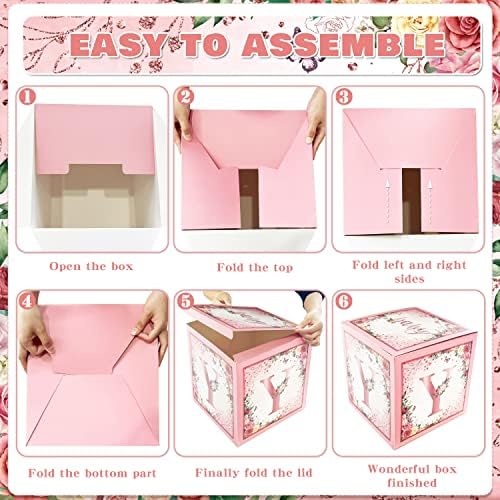 Floral Pink Baby Shower Boxes, 4 Pcs Baby Blocks with Letters - Image 3