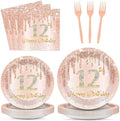 96 Pcs Rose Gold 12th Birthday Party Plates and Napkins for Girls Rose Gold Party Supplies Pink Happy 12 Years Birthday Party Tableware Set for 24 Guests Party Decorations by CHUNNIN