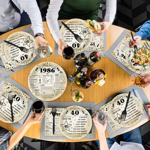 CHUNNIN 96Pcs 40th Birthday Plates and Napkins Back in 1986 Party Decorations Vintage 40 Year Old Party Dessert Plates 1986 Birthday Tableware for 24 Guests 40th Theme Men Woman Bday Parties Supplies - Image 5
