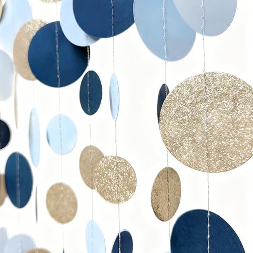 Navy Blue Champagne Gold Polka Dots Garland Hanging Paper Circle Dot Streamer for Birthday Wedding Shower Graduation Engagement Bridal Shower Bachelorette Retirement Party Decorations Supplies - Image 4