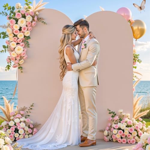7.2 ft Arch Backdrop Cover Nude Blush - Double-Sided Spandex Arch Covers Stretchy Backdrop for Balloon Arches Birthday Party Baby Shower Banquet Wedding Photo Background - Image 4