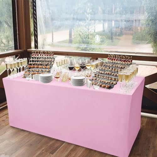 Rectangle Spandex Fitted Tablecloths For Vendor 2 Pcs 48X24 Inch Pink - Image 2