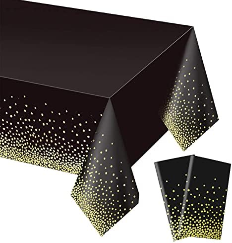 Gexolenu 2 Pack Premium Black and Gold Disposable Plastic Tablecloth for Rectangle Tables(54" x 108"), Disposable Waterproof Table Cover for Birthday, Graduation, Gold Table Cloths Party Supplies by Gexolenu