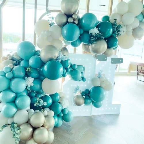 PartyWoo Dark Teal Balloons 140pcs Turquoise Aqua Blue Teal Different Sizes - Image 5