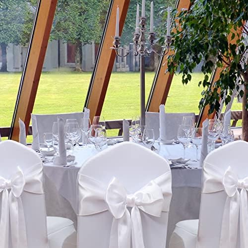 White Chair Sashes 50 Pack, White Chair Bows for Wedding Party Birthday Decor, Satin Ribbons Ties for Church Ceremony Event Decor - Image 2