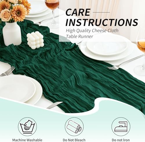 20 Pack Dark Green Cheesecloth Table Runner, 17x108 Inch Semi Sheer Boho Gauze Cheese Cloth Fabric Table Runners for Wedding Party Baby Shower Birthday Garden Farmhouse Table Decor - Image 4