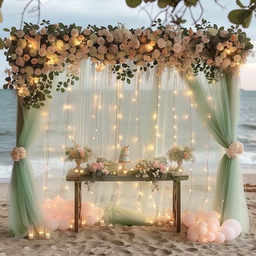 Fomcet Tulle Backdrop Curtains with Lights Sage Green 10x10ft Sheer Curtain - Image 6