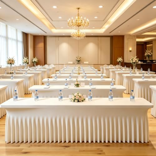 Shillance 8 Packs Ivory Spandex Table Covers 6 Foot, Fitted Stretch Table Cloth with Skirts 72x30 Inch, Wrinkle-Free Floor Length Rectangle Tablecloths for Weddings Parties Banquets Events - Image 5