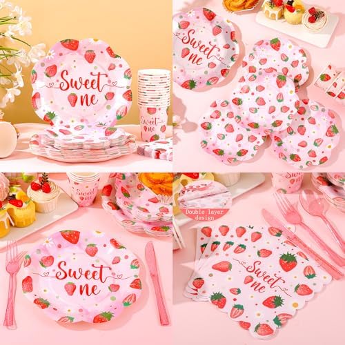 Strawberry First Birthday Decorations for Girl, Strawberry First Birthday Plates Serves 24, Strawberry Plates, Strawberry 1st Birthday Decorations, Berry Sweet One Birthday Party Decorations - Image 5