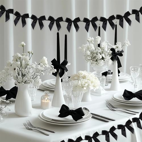 2pcs Bow Garland Banner, Ribbon Bow Party Decorations for Baby Shower Girls Bow Coquette Birthday Party Decor (Black) - Image 6