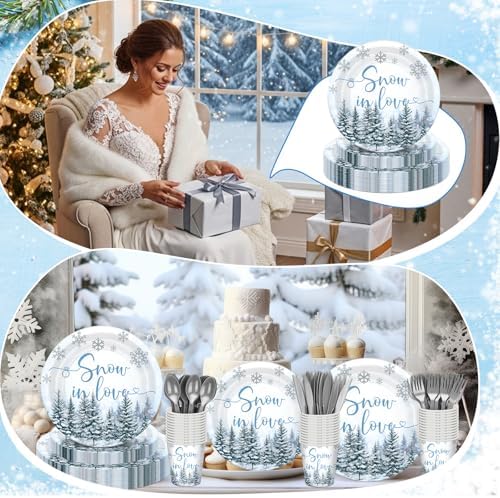 168 Snow in Love Bridal Shower Decor Snowflake Tableware Set - Image 5