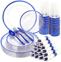 Clear Blue Plastic Plates Dinnerware Set for 175PCS 25 Guests by cheerserve