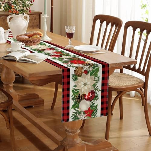 Christmas Decorations - Red and Black Buffalo Check Christmas Table Runner,Winter Holiday Kitchen Dining Table Decoration for Home Party Decor 13 x 72 Inch - Image 2