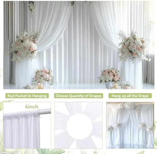 30x12 ft White Backdrop Curtains for Weddings Parties, Birthdays and Photos - Image 6