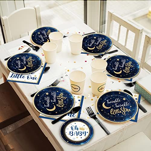 Wiooffen 96 Pcs Twinkle Twinkle Little Star Party Gender Reveal Supplies for 24 Guests Baby Shower Plates Napkins Forks Tableware Set Disposable for Baby Girls or Boys - Image 5