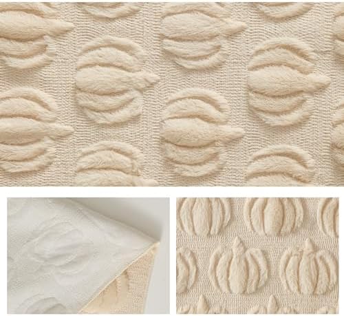 Fall Table Runner 13x72 Inch Soft Plush Faux Fur Jacquard Beige Pumpkin Table Runner, Seasonal Autumn Kitchen Dining Table Decoration for Home Party Decor ZR009A72 - Image 6